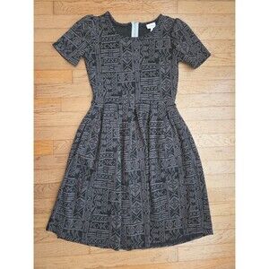 Lularoe Womens Amelia Dress Small Geometric Aztec Black Gray Casual Stretch